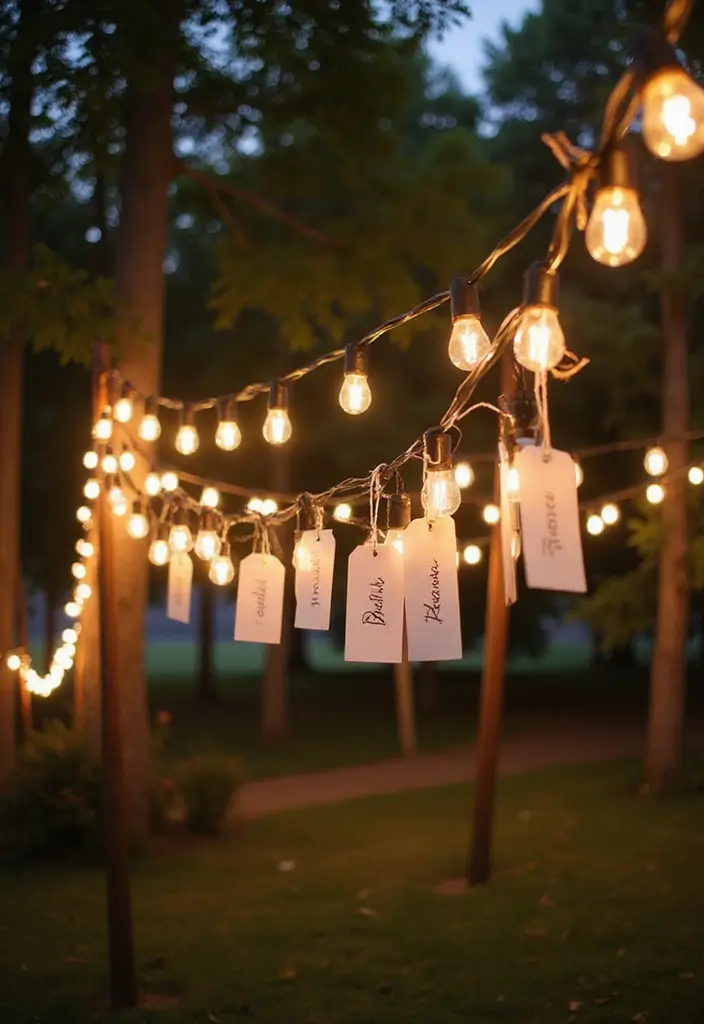 26 Seating Chart Wedding Ideas That Wow Your Guests - 10. String Light Display