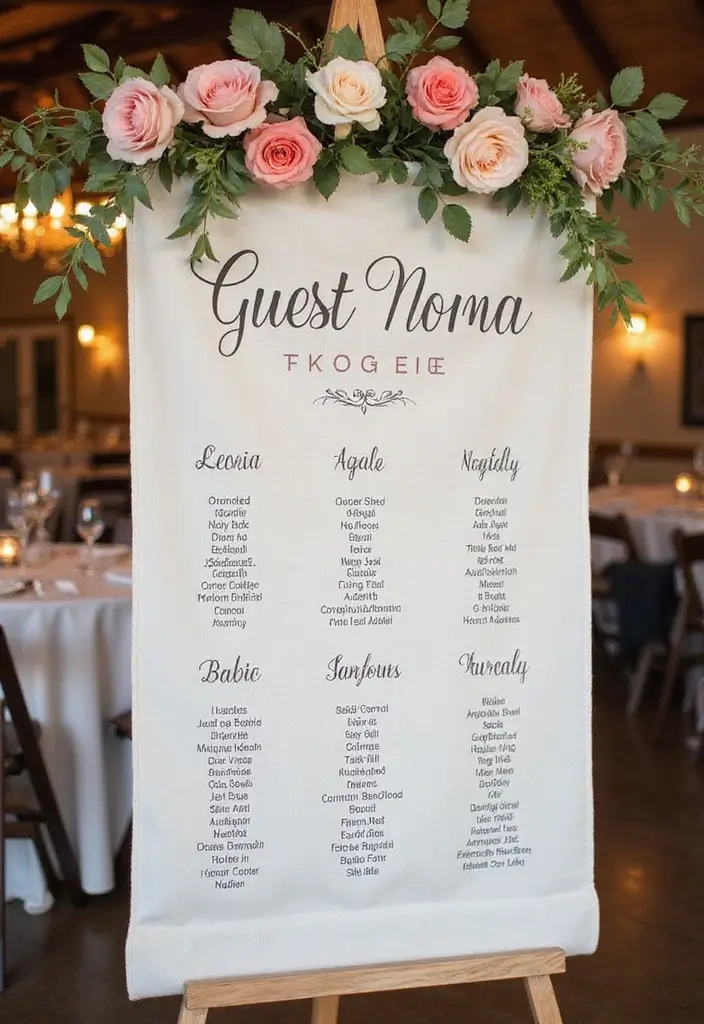 26 Seating Chart Wedding Ideas That Wow Your Guests - 11. Eco-Friendly Fabric Banner