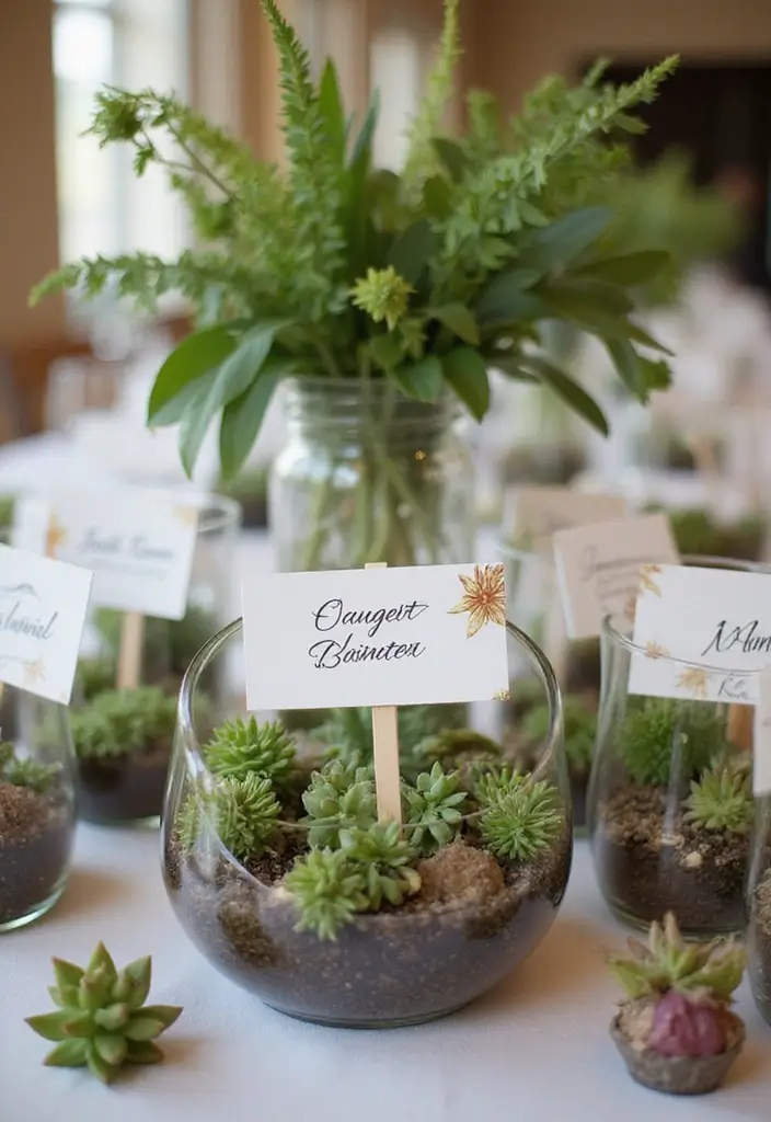 26 Seating Chart Wedding Ideas That Wow Your Guests - 14. Terrarium Table Arrangements