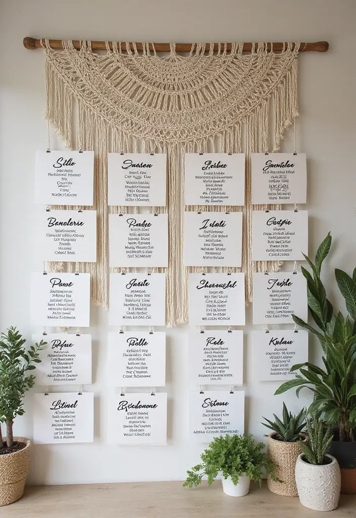 26 Seating Chart Wedding Ideas That Wow Your Guests - 15. Macrame Seating Chart