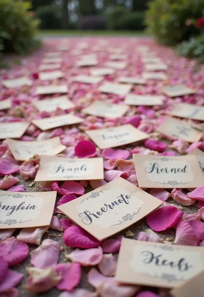 26 Seating Chart Wedding Ideas That Wow Your Guests - 16. Petal Carpet Display