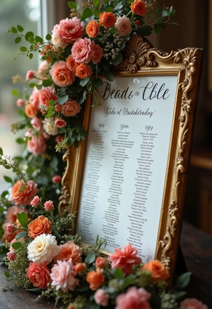 26 Seating Chart Wedding Ideas That Wow Your Guests - 2. Framed Vintage Mirror