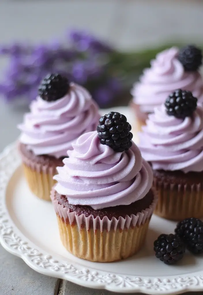 27 Anniversary Cupcake Ideas That Celebrate Sweetly - 20. Blackberry Lavender Cupcakes