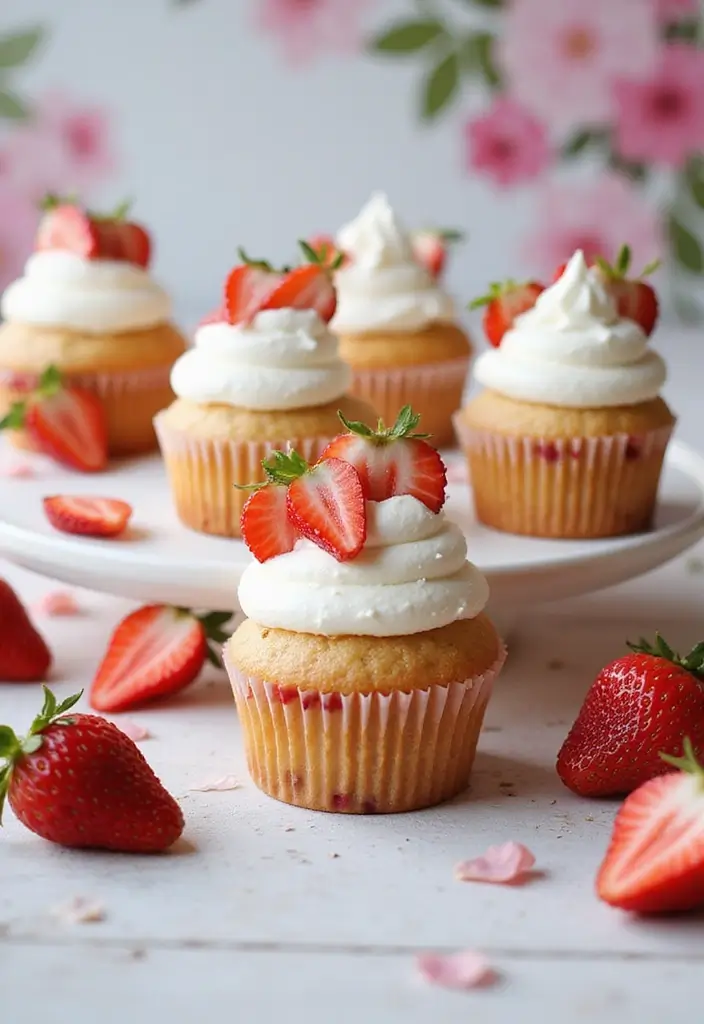 27 Anniversary Cupcake Ideas That Celebrate Sweetly - 24. Strawberry Shortcake Cupcakes