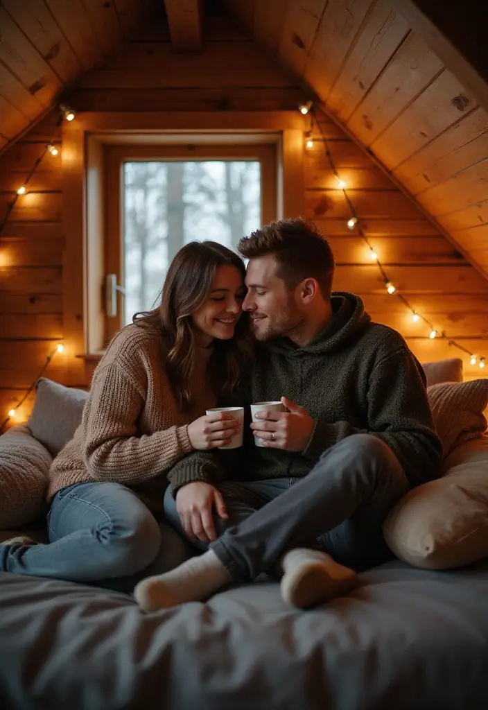 27 Engagement Photos Ideas That Tell Your Love Story - 5. Cozy Cabin Retreat