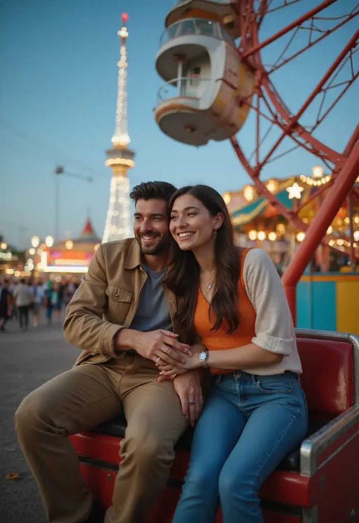 27 Engagement Photos Ideas That Tell Your Love Story - 7. Whimsical Fairground Fun
