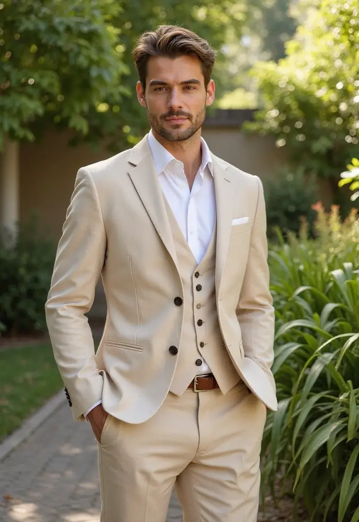 27 Groom Suit Ideas That Fit Every Style - 1. Classic Organic Cotton Suit