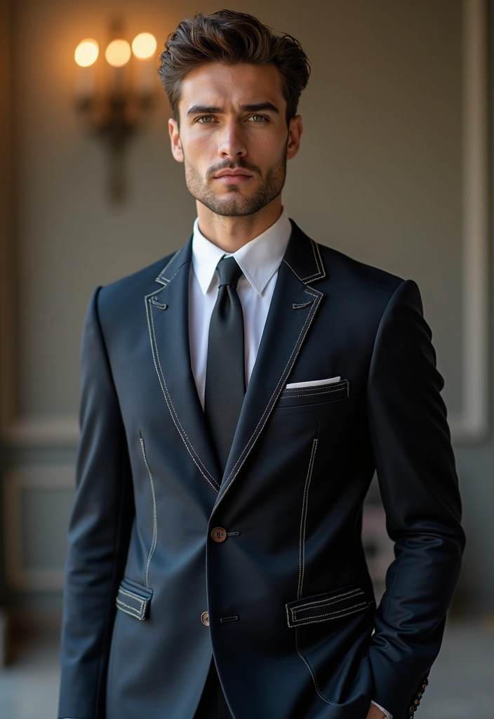 27 Groom Suit Ideas That Fit Every Style - 19. Suit with Contrast Stitching