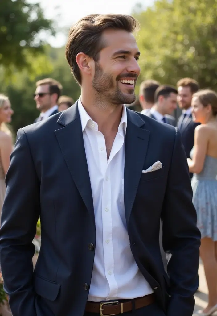 27 Groom Suit Ideas That Fit Every Style - 25. Open Collar Look