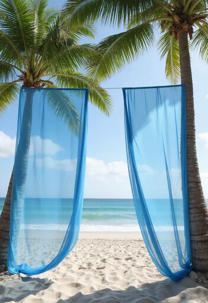 27 Light Blue Wedding Decorations Backdrop Ideas That Feel Dreamy - 1. Soft Blue Drapes in the Breeze