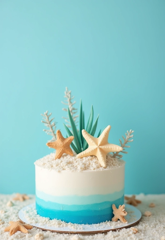 27 Light Blue Wedding Decorations Backdrop Ideas That Feel Dreamy - 12. Ocean-Inspired Cake Backdrop