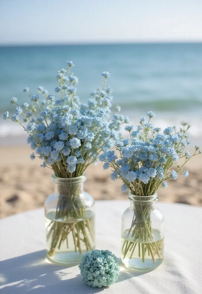 27 Light Blue Wedding Decorations Backdrop Ideas That Feel Dreamy - 25. Light Blue Dried Flower Decor
