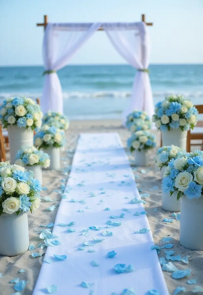 27 Light Blue Wedding Decorations Backdrop Ideas That Feel Dreamy - 27. Light Blue Wedding Aisle Decor