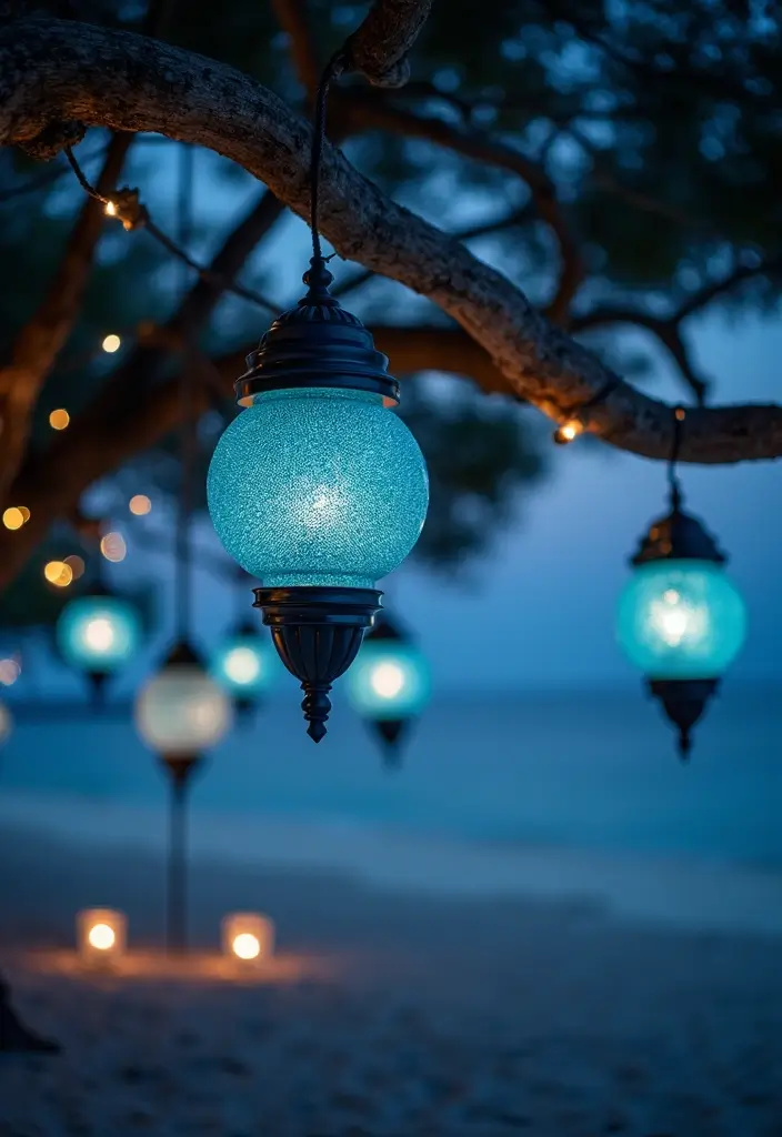 27 Light Blue Wedding Decorations Backdrop Ideas That Feel Dreamy - 3. Vintage Blue Lanterns