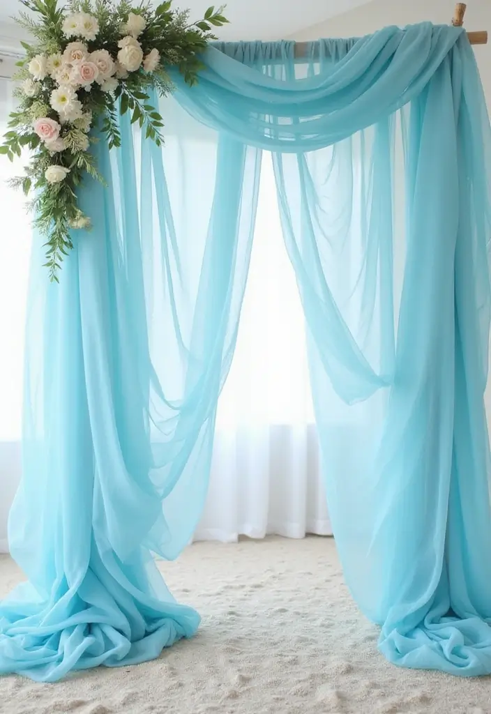27 Light Blue Wedding Decorations Backdrop Ideas That Feel Dreamy - 4. Light Blue Tulle Backdrops
