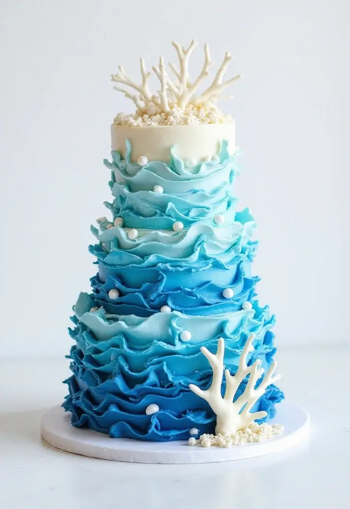 27 Moana Cake Ideas With Tropical Charm - 1. Ocean Wave Delight