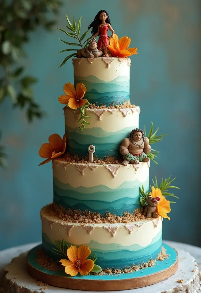27 Moana Cake Ideas With Tropical Charm - 10. Classic Moana Colors