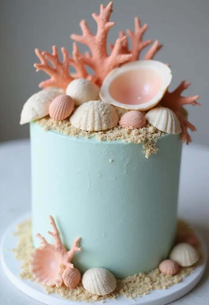 27 Moana Cake Ideas With Tropical Charm - 12. Shells and Coral