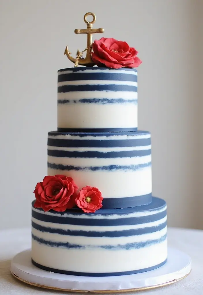 27 Moana Cake Ideas With Tropical Charm - 20. Nautical Stripes