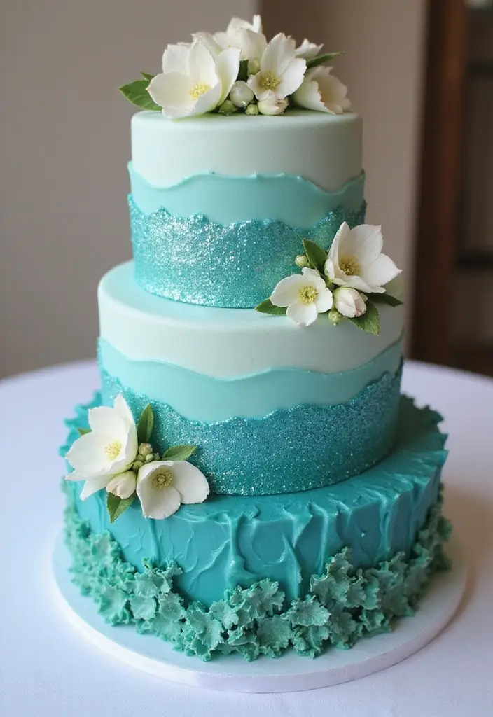 27 Moana Cake Ideas With Tropical Charm - 24. Glittering Lagoon