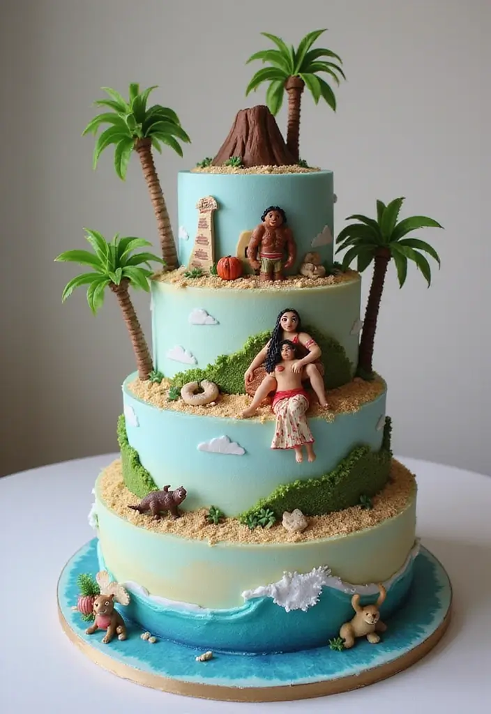 27 Moana Cake Ideas With Tropical Charm - 8. Edible Island Adventure