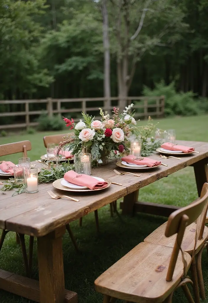 27 Picnic Wedding Ideas For Romantic Outdoor Ceremonies - 5. Rustic Picnic Table Settings