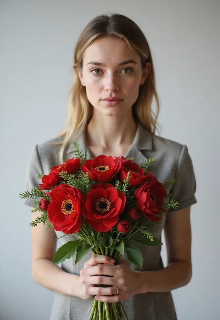 27 Red Prom Bouquet Ideas That Pop With Color - 10. Chic Red Anemones