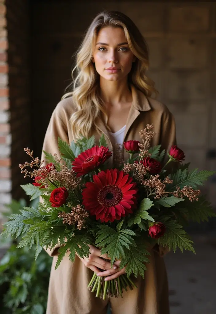 27 Red Prom Bouquet Ideas That Pop With Color - 13. Layered Red and Green Bouquet
