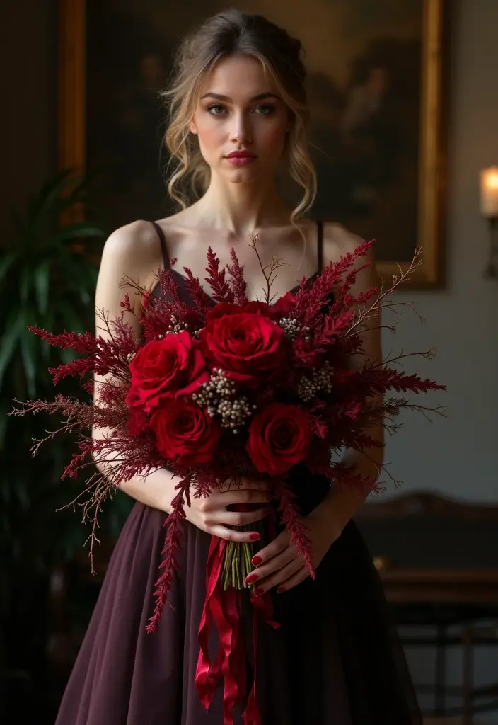 27 Red Prom Bouquet Ideas That Pop With Color - 14. Bold Red Floral Cascade