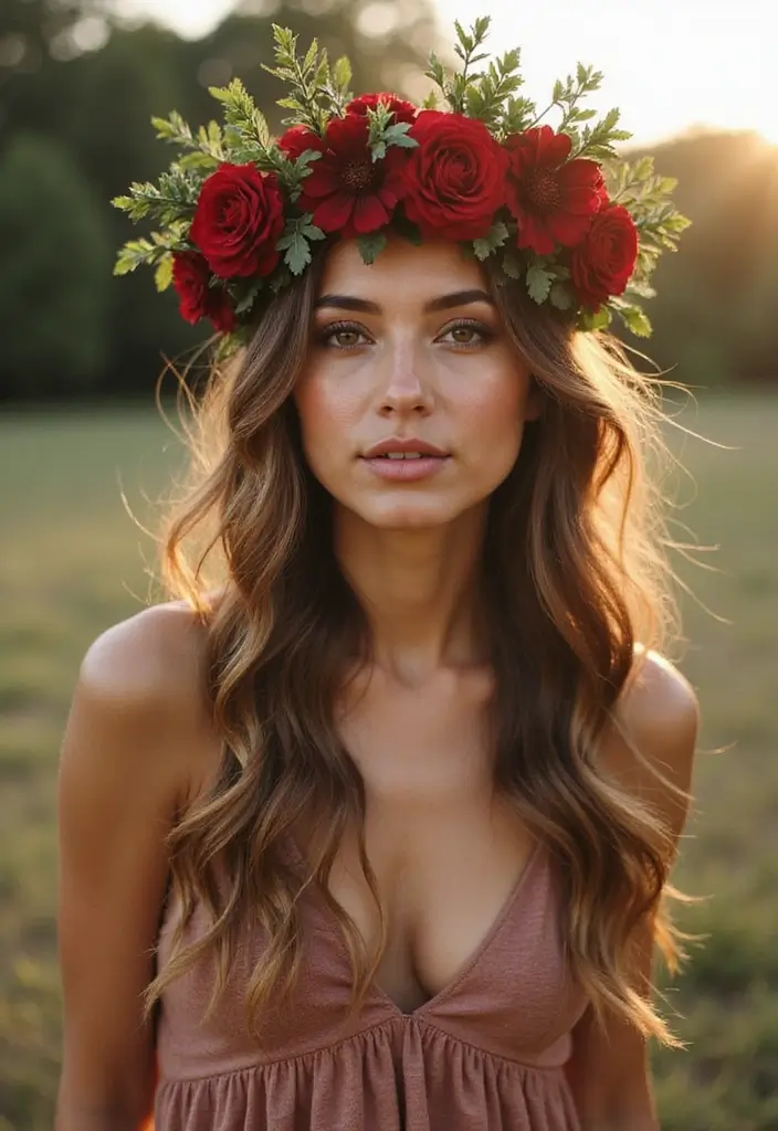 27 Red Prom Bouquet Ideas That Pop With Color - 15. Charming Red Floral Crown