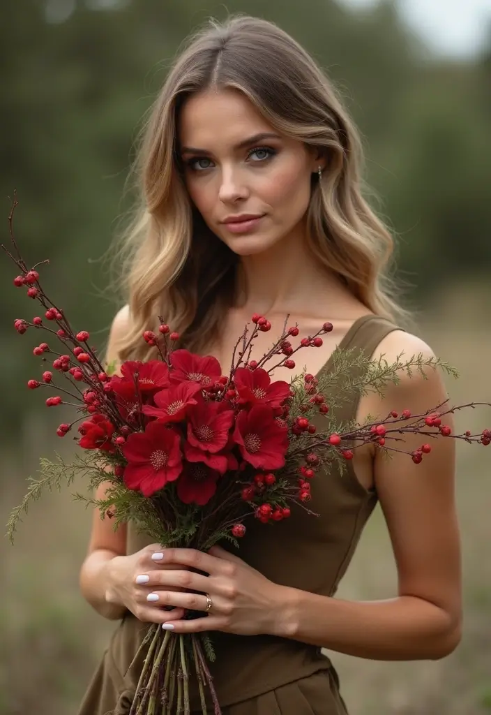 27 Red Prom Bouquet Ideas That Pop With Color - 18. Unique Red Berry Accents
