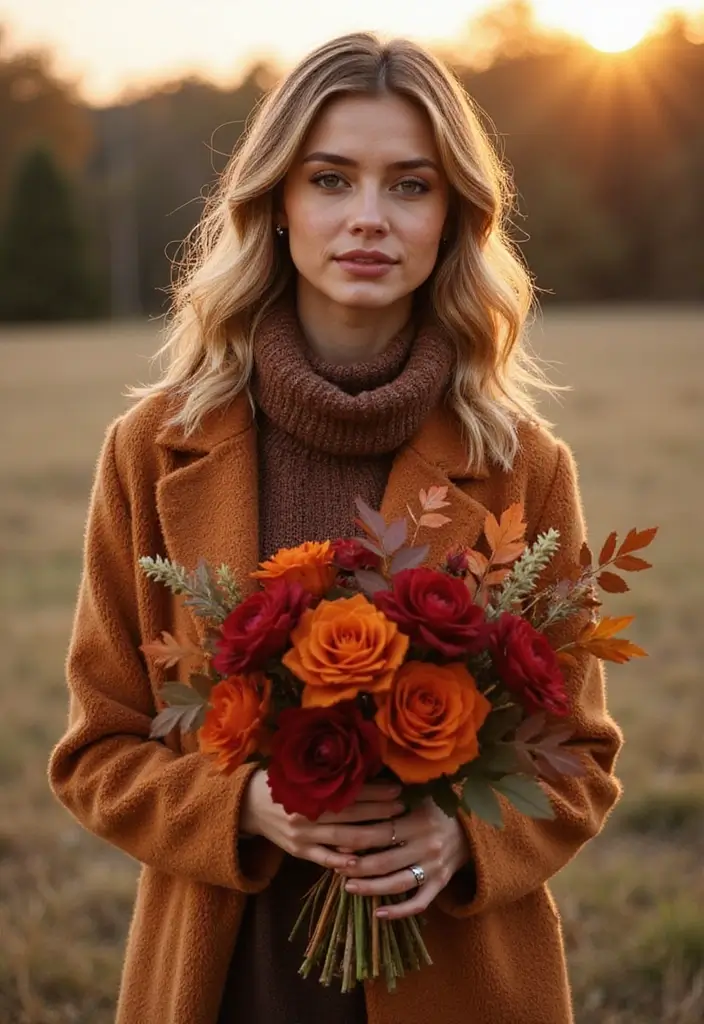 27 Red Prom Bouquet Ideas That Pop With Color - 20. Warm Red and Orange Fusion