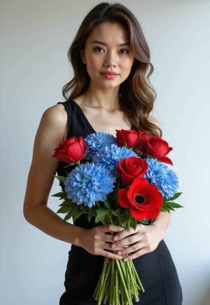 27 Red Prom Bouquet Ideas That Pop With Color - 21. Chic Red and Blue Contrast