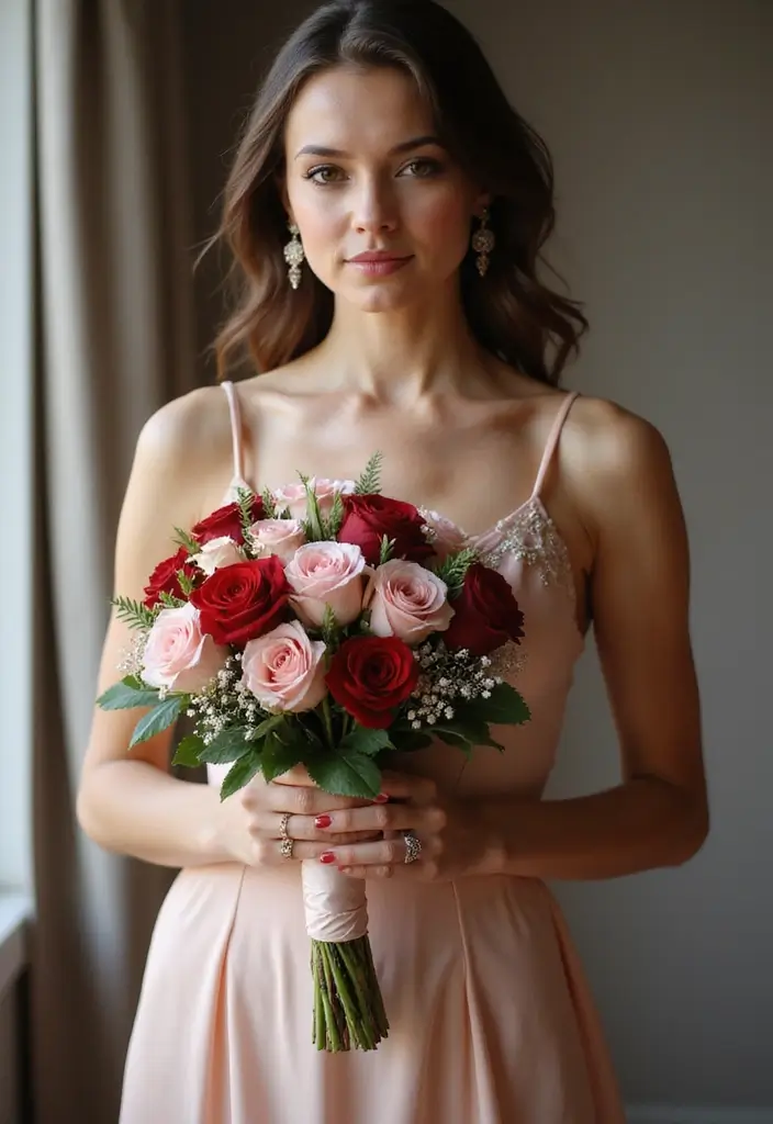 27 Red Prom Bouquet Ideas That Pop With Color - 24. Romantic Red and Pink Blend