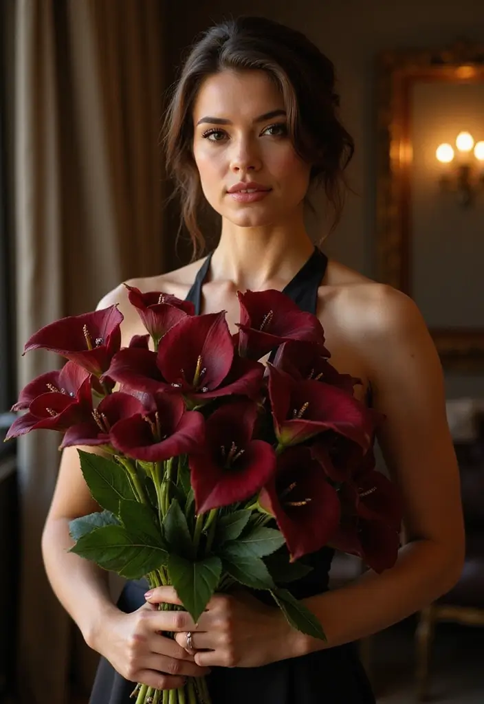 27 Red Prom Bouquet Ideas That Pop With Color - 3. Elegant Red Calla Lilies
