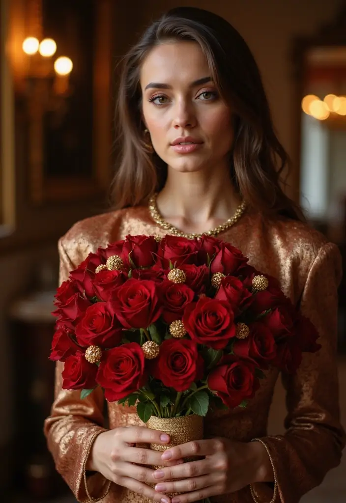 27 Red Prom Bouquet Ideas That Pop With Color - 4. Bold Red and Gold Combo
