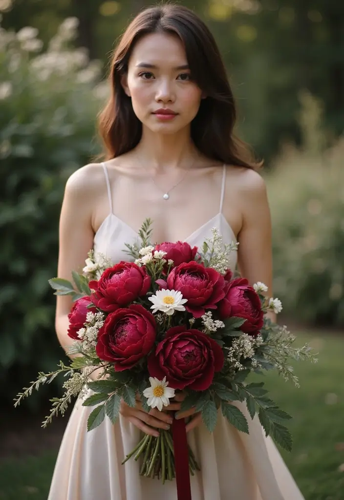 27 Red Prom Bouquet Ideas That Pop With Color - 5. Romantic Red Peonies