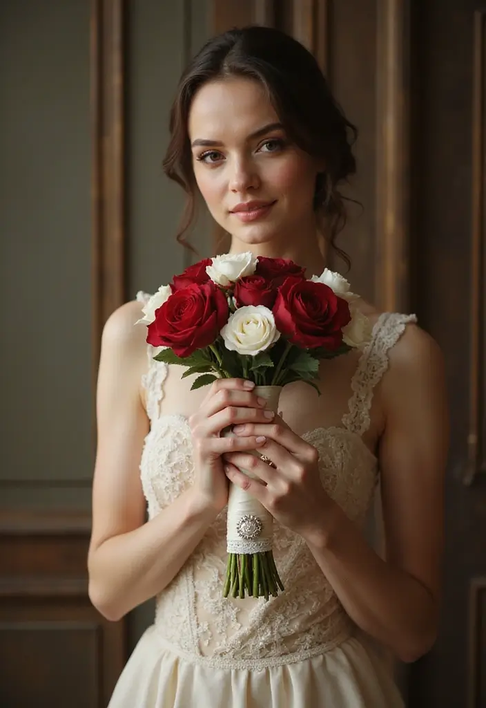 27 Red Prom Bouquet Ideas That Pop With Color - 7. Vintage Red and White Floral Mix