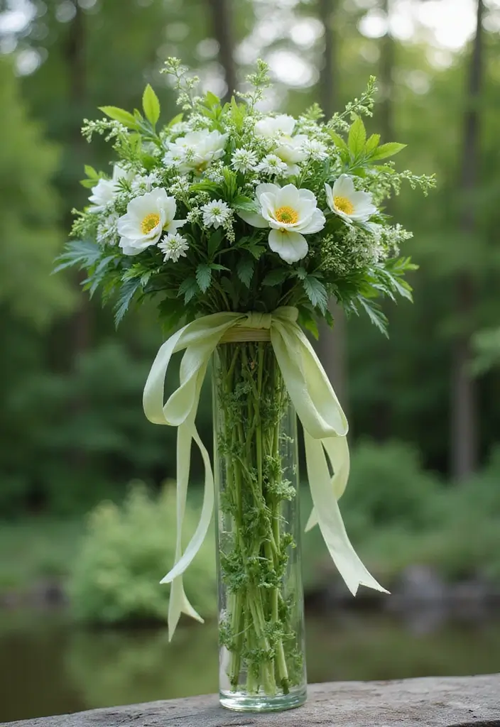 27 Ribbon Bouquet Ideas That Look Beautiful - 17. Floating Foliage