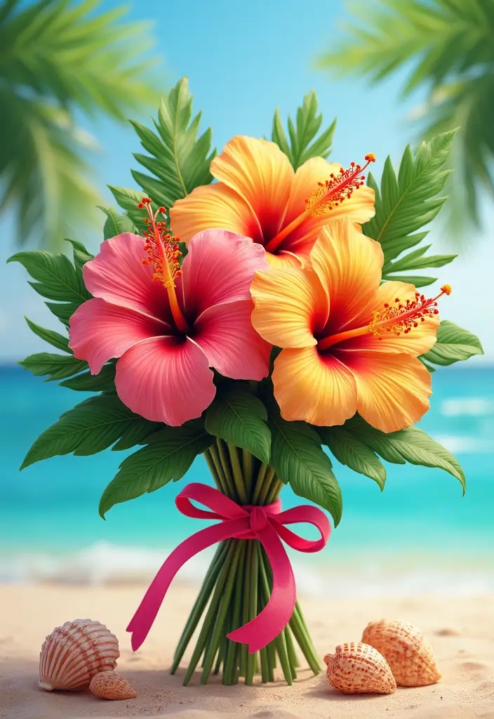 27 Ribbon Bouquet Ideas That Look Beautiful - 21. Tropical Vibes