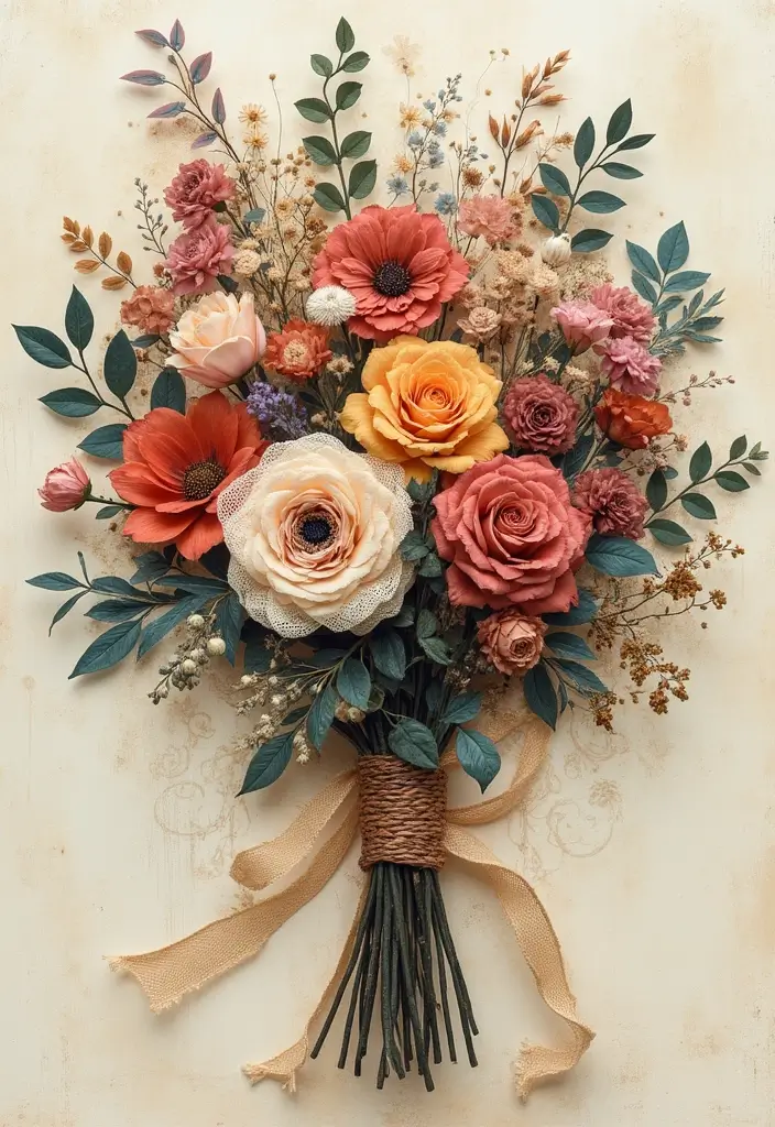 27 Ribbon Bouquet Ideas That Look Beautiful - 22. Mixed Media Magic