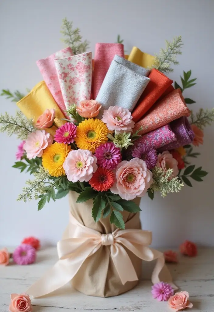27 Ribbon Bouquet Ideas That Look Beautiful - 24. Fabric Swatches