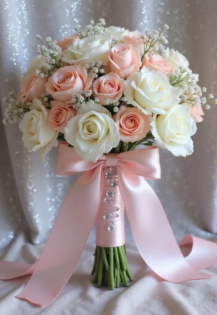 27 Ribbon Bouquet Ideas That Look Beautiful - 27. Ribbon and Crystal Fusion