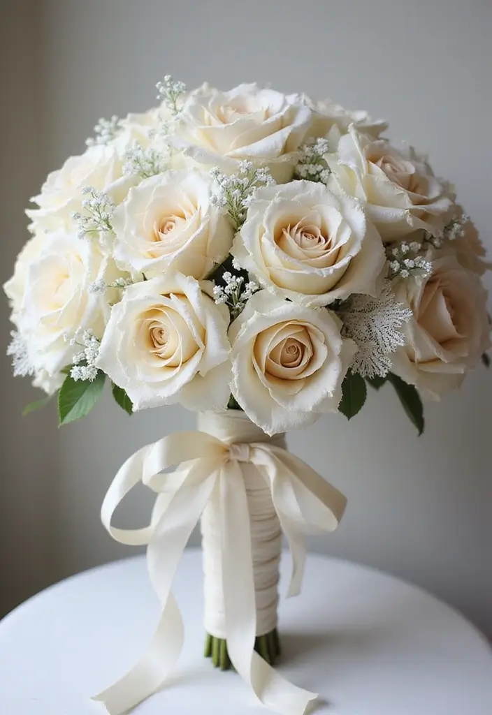 27 Ribbon Bouquet Ideas That Look Beautiful - 6. Classic Ivory and Lace