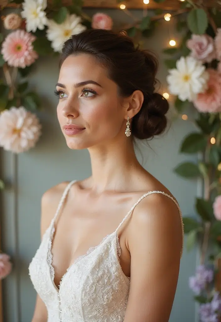 27 Short Hair Wedding Ideas That Look Stunning - 11. Twisted Bun with Vintage Charm