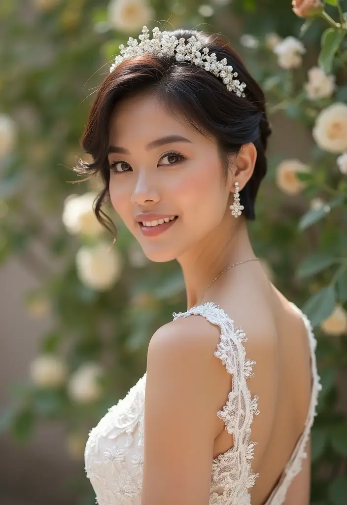 27 Short Hair Wedding Ideas That Look Stunning - 15. Short Hair with a Hairpiece