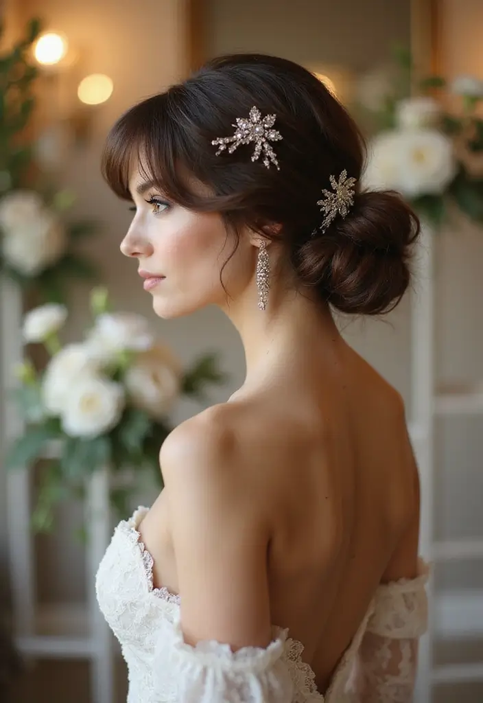 27 Short Hair Wedding Ideas That Look Stunning - 20. Vintage-Inspired Chignon
