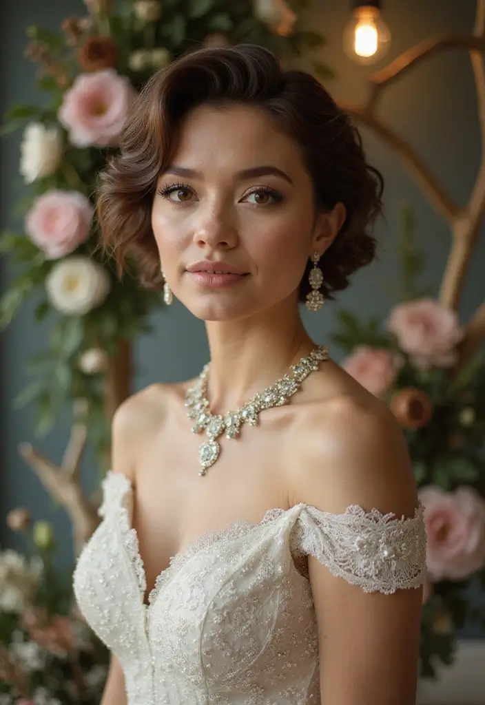 27 Short Hair Wedding Ideas That Look Stunning - 21. Short Hair with Vintage Curls