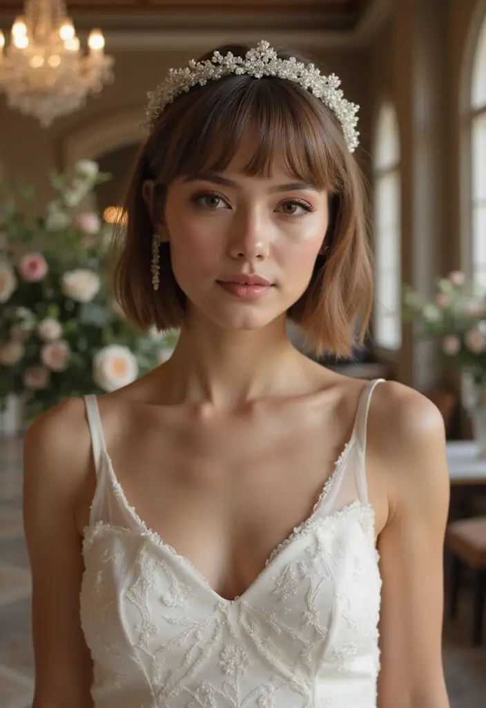 27 Short Hair Wedding Ideas That Look Stunning - 23. Vintage Sleek Bob