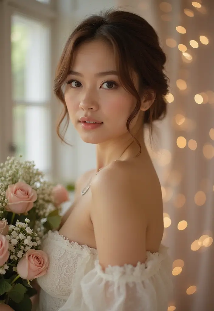 27 Short Hair Wedding Ideas That Look Stunning - 27. Romantic Short Hair with a Touch of Elegance